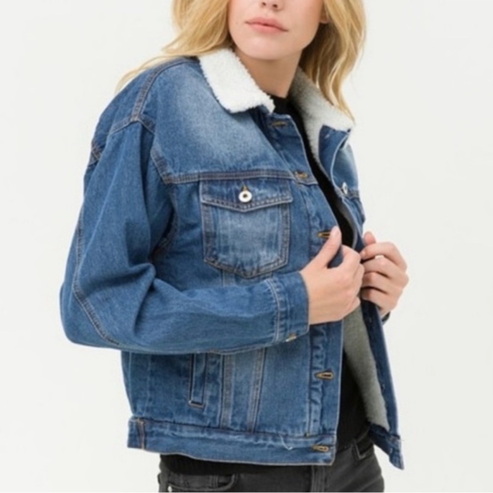 LOVE TREE - Denim Sherpa-Lined Jacket